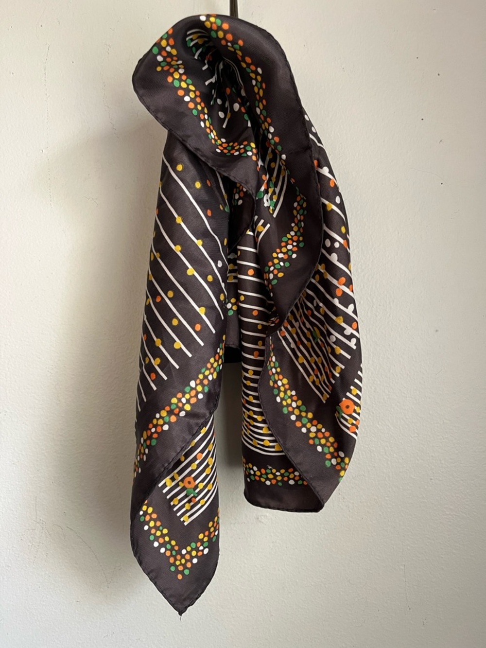 Vintage Scarf Polka Dots Brown Dots 70s Twiggy Whimsical Festival Boho Purse Tie